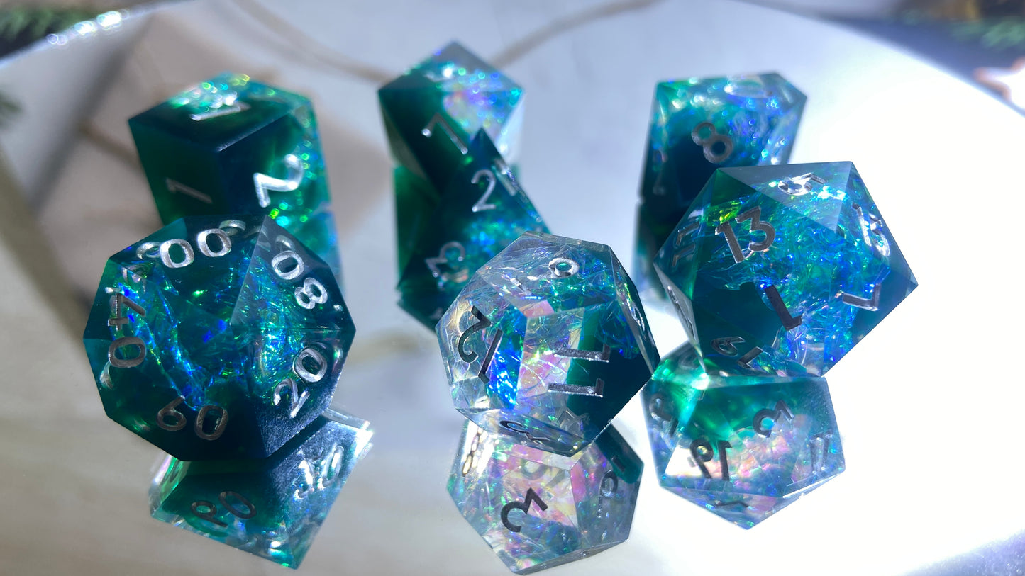 Green DND Dice Set Resin Polished Edge Polyhedral Dice Set