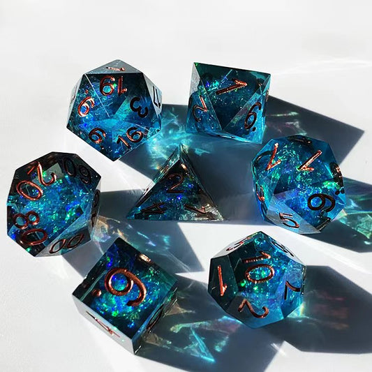 Blue Lightning DND Dice Set, Blue Black Sharp Edge D&D Dice Set, Dungeons and Dragons Polyhedral RPG D20, D6 Dice
