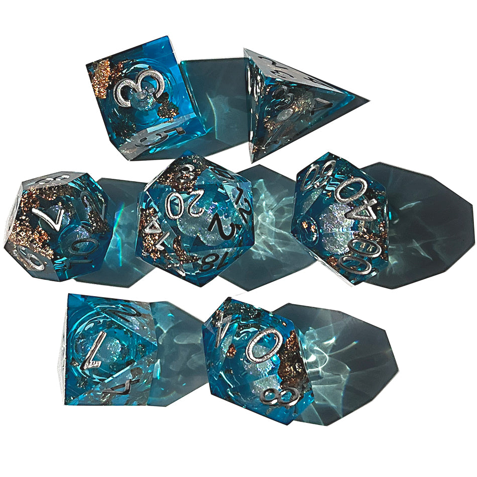 DnD Resin Dice, Handmade Liquid Core Resin Dice, Handmade Resin Sharp Edge Dice, Polyhedral Dice Set, DnD Dice