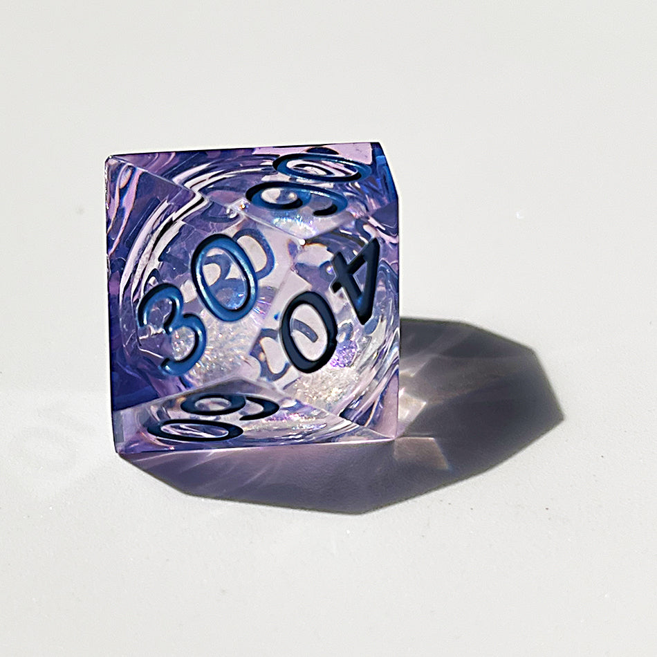 Glittering liquid core dice set for role playing games , Blue liquid core dice set , Dungeons and dragons dice set , Glittering d&d dice set