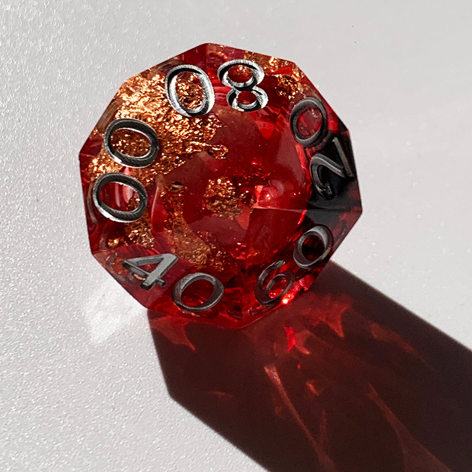 7pcs Handcrafted Sharp Edged Black Smoky Red Liquid Core Resin Dice Set