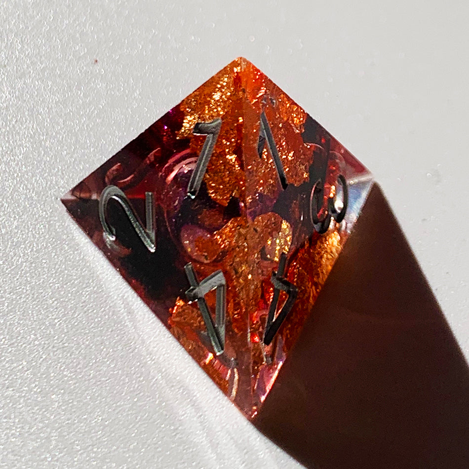 7pcs Handcrafted Sharp Edged Black Smoky Red Liquid Core Resin Dice Set