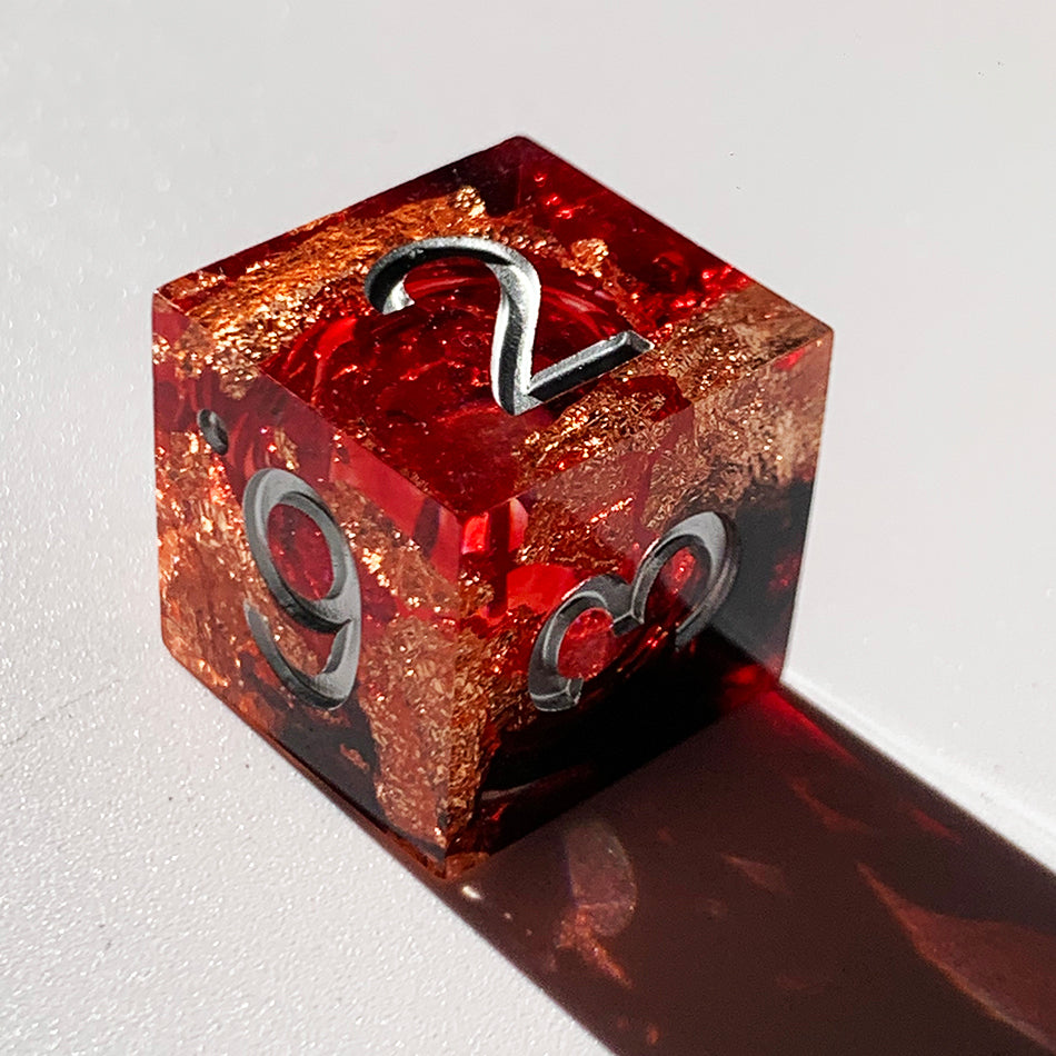 7pcs Handcrafted Sharp Edged Black Smoky Red Liquid Core Resin Dice Set