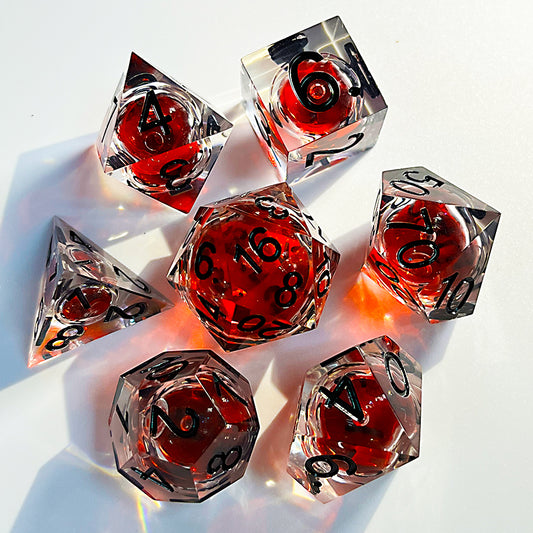 Black font and red blood dnd dice set