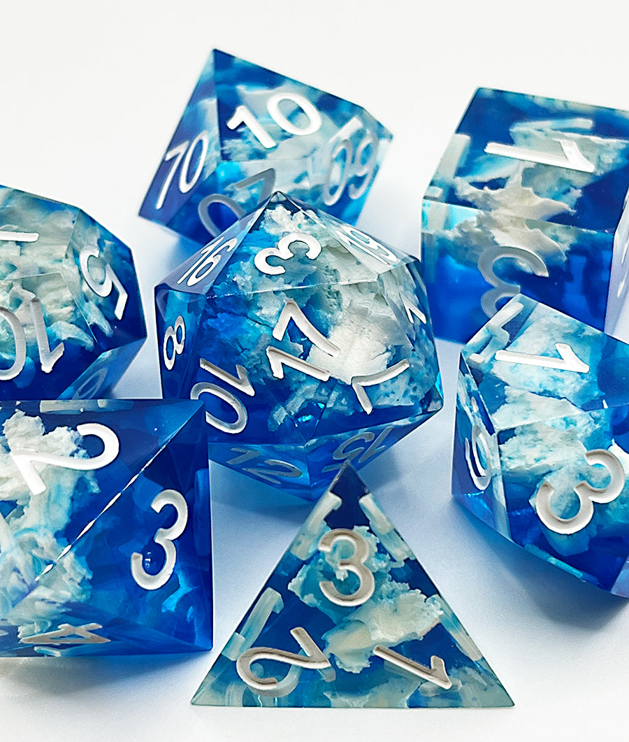 Blue sky and white clouds dnd handmade dice set