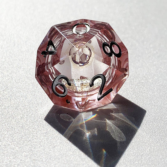Pink romantic resin liquid core dnd dice set.