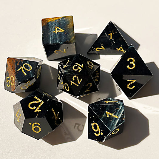 Tiger's Eye Gemstone Dice Set