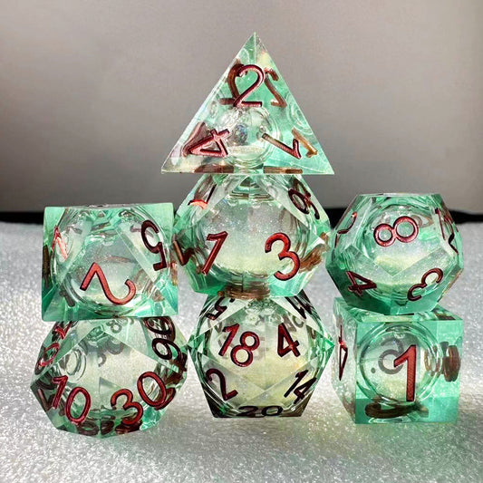 Full Set Handmade Resin Sharp Edge Dice Polyhedral Dice Set DnD Dice Set - Dungeons and Dragons DND Starry Liquid Heart