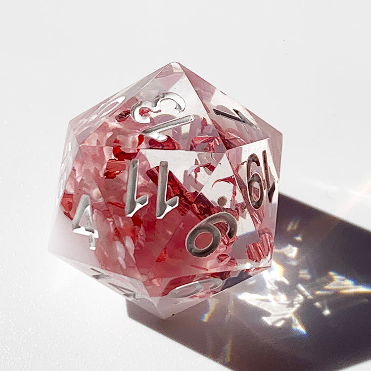 Handmade resin sharp edge flower inside dice set for dnd and rpg table games