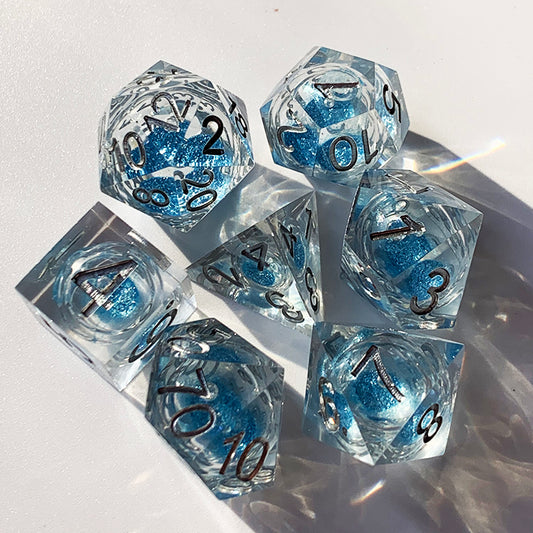DND Dice Set 7PCS Resin D&D Dice for TTRPGs Dungeons and Dragons Pathfinder Shadowrun (Blue Glitter Core)