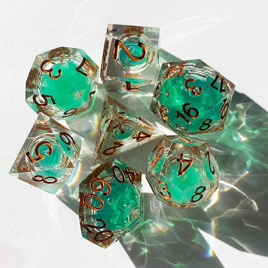 Sharp Edge Orange Resin DnD Dice Set All Number Dice