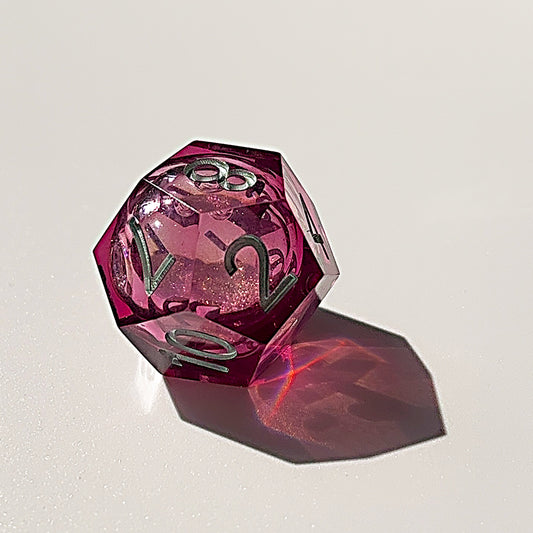 Glittering liquid core dice set for role playing games , pink red liquid core dice set