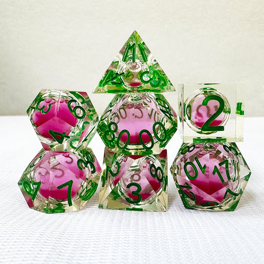 Christmas gift!Watermelon color dnd resin handmade sharp edge liquid core dice for dnd and rpg table games