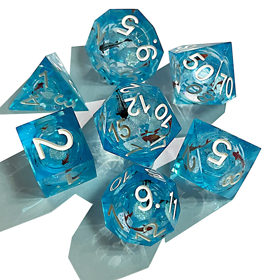 Full Set Handmade Resin Sharp Edge Dice Polyhedral Dice Set Set - Dungeons and Dragons Starry Liquid Core Koi Fish
