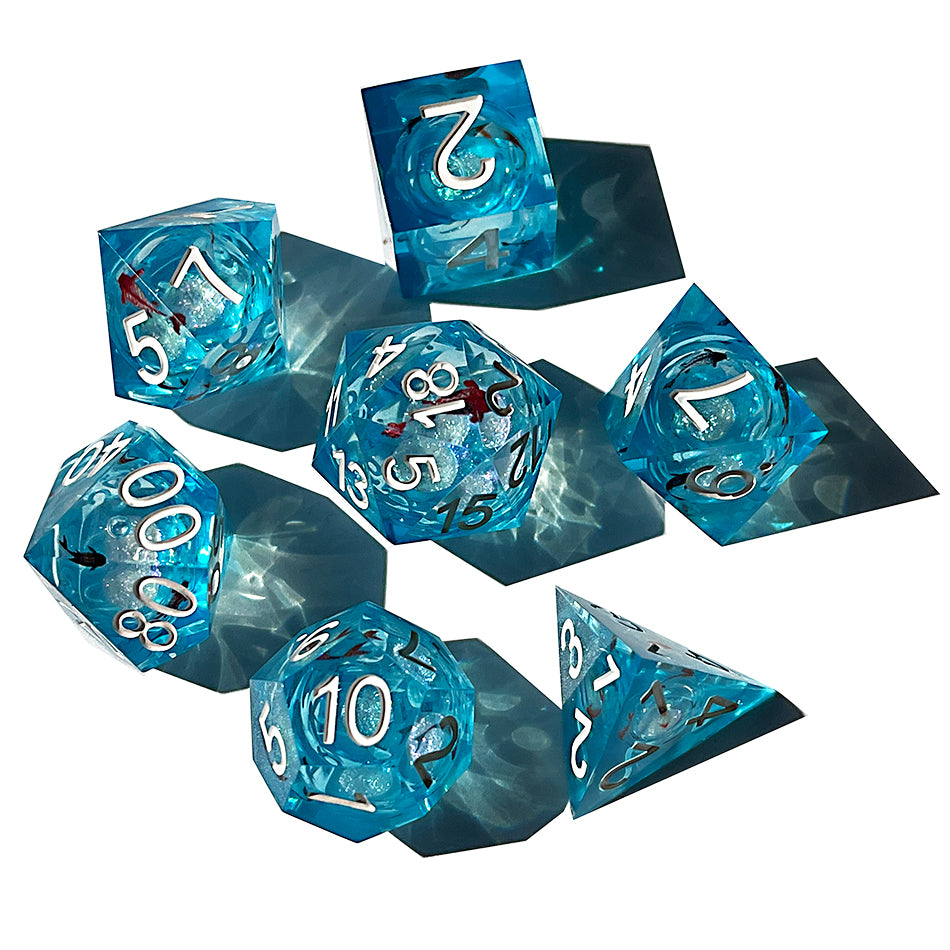 Full Set Handmade Resin Sharp Edge Dice Polyhedral Dice Set Set - Dungeons and Dragons Starry Liquid Core Koi Fish