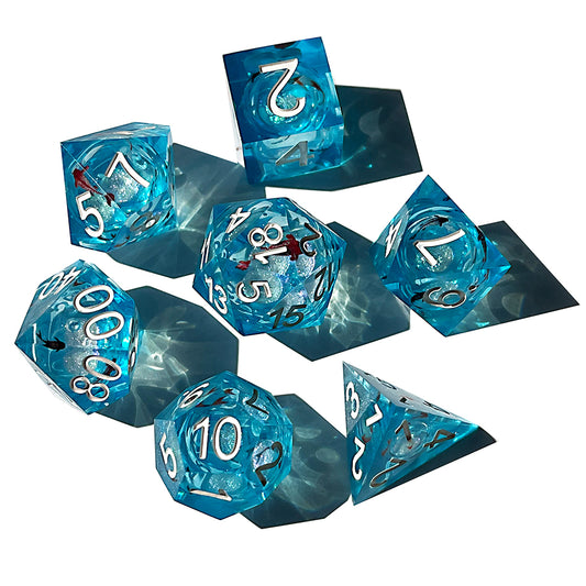 Full Set Handmade Resin Sharp Edge Dice Polyhedral Dice Set Set - Dungeons and Dragons Starry Liquid Core Koi Fish
