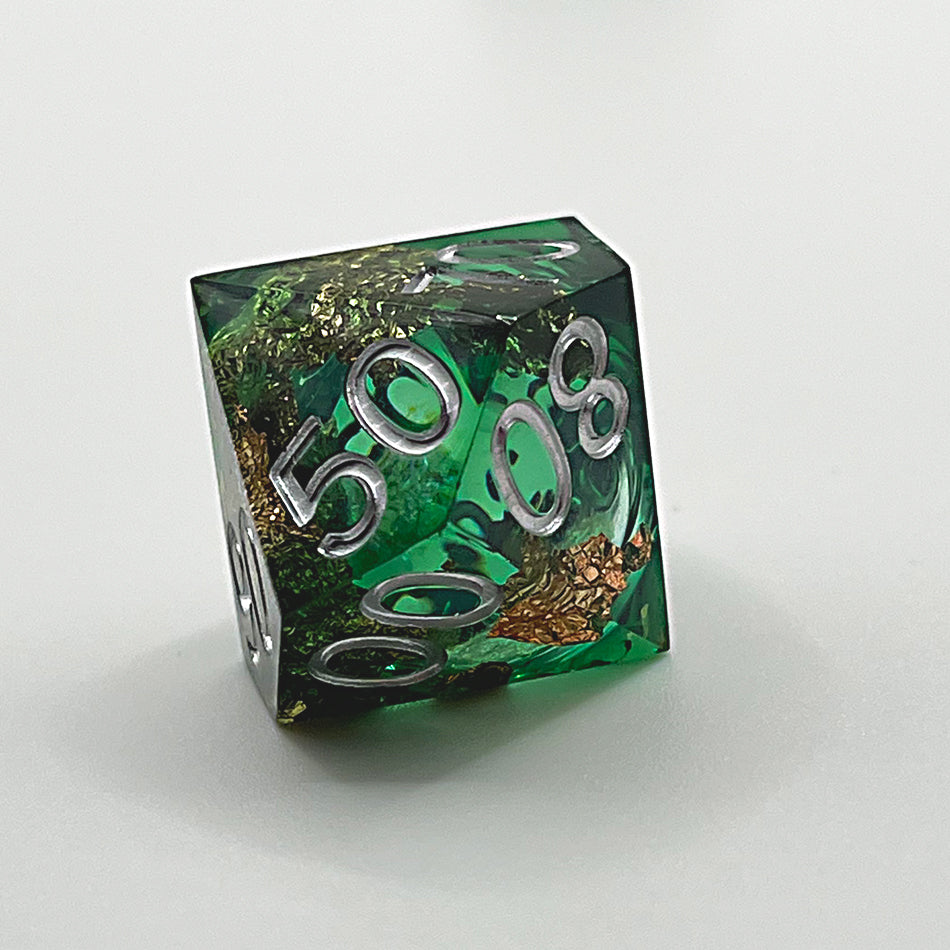 Green forest resin sharp edge dnd liquid core dice set