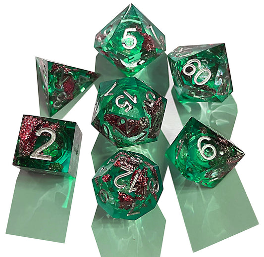 Green forest resin sharp edge dnd liquid core dice set