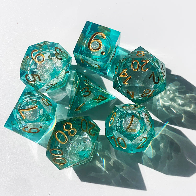 Gold font green liquid core dnd dice for table game