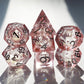 Pink romantic resin liquid core dnd dice set.
