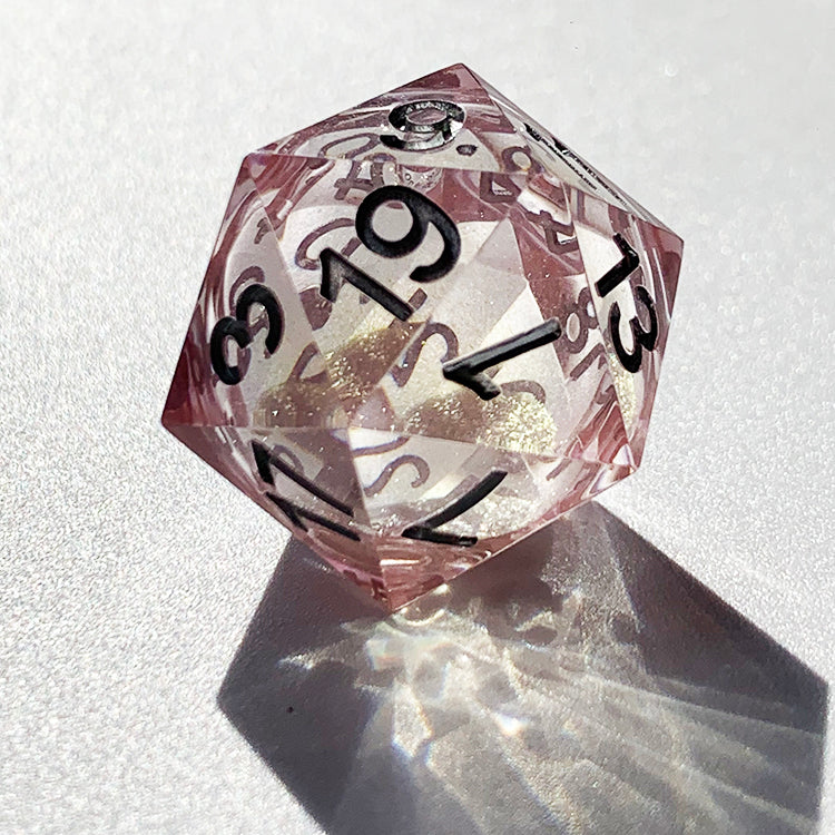 Pink romantic resin liquid core dnd dice set.