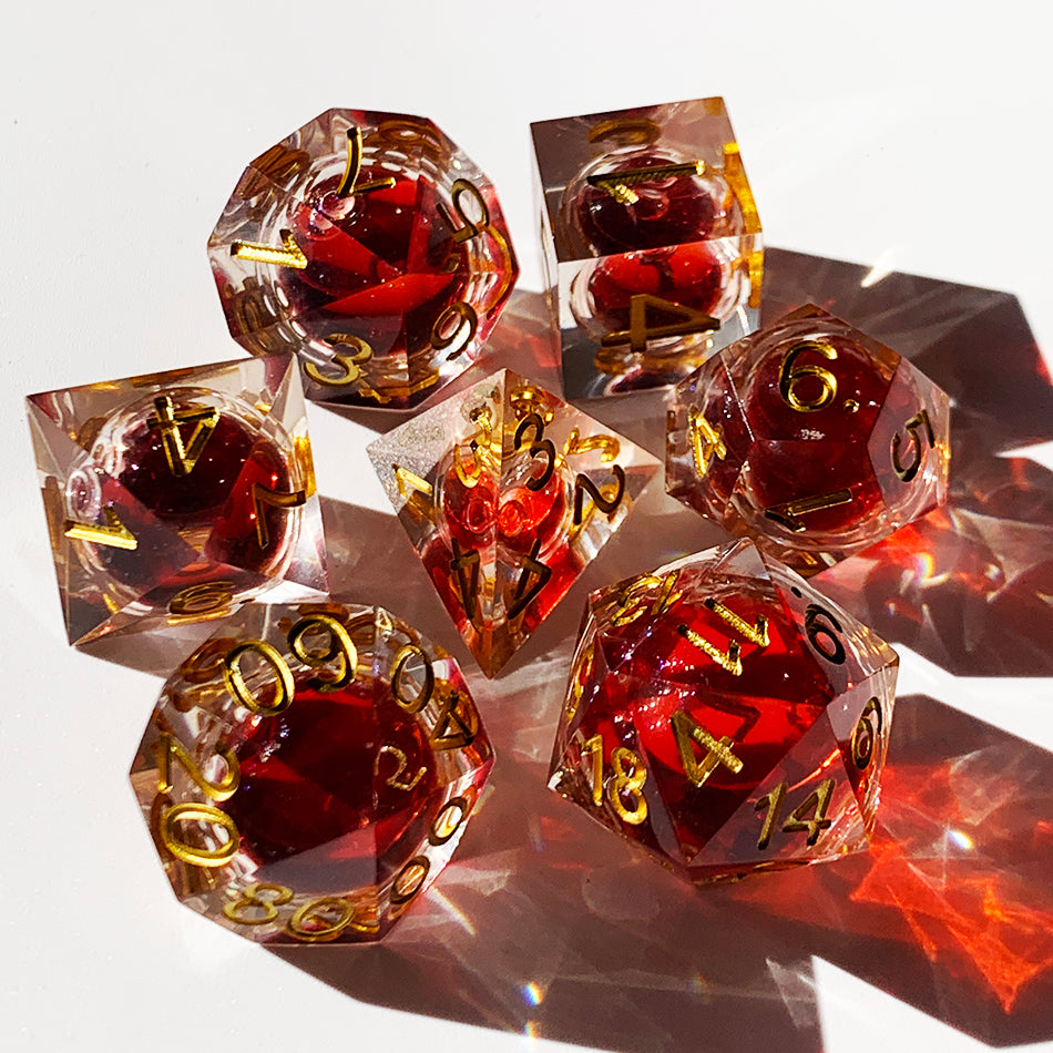 Red Blood Liquid Core Resin Dice Set