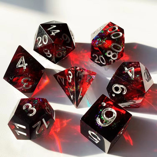 Dark Red Lightning Glass Dice Set