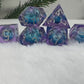 Blue liquid core dice set , Dungeons and dragons dice set , Glittering d&d dice set