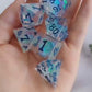 Handmade Transparent Dice with Glitter & Silver Blue Petal Dice