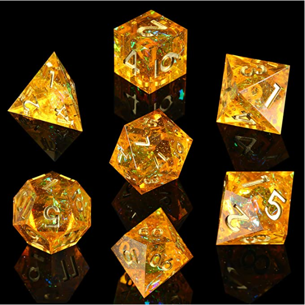 Handmade Dungeons and Dragons Dice, Sharp Edge Dice with Beautiful Inclusions (Citrine Color)