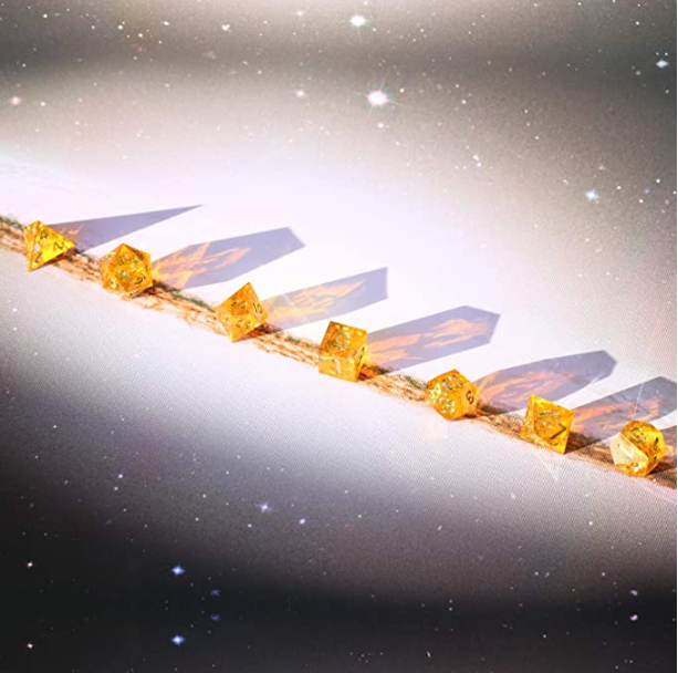 Handmade Dungeons and Dragons Dice, Sharp Edge Dice with Beautiful Inclusions (Citrine Color)