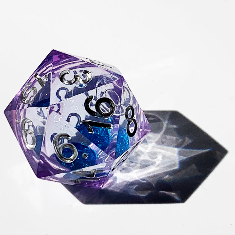 Blue liquid core dice set , Dungeons and dragons dice set , Glittering d&d dice set