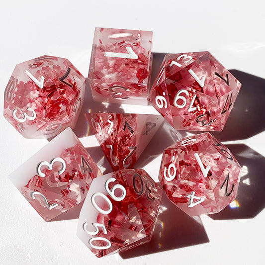 Handmade resin sharp edge flower inside dice set for dnd and rpg table games