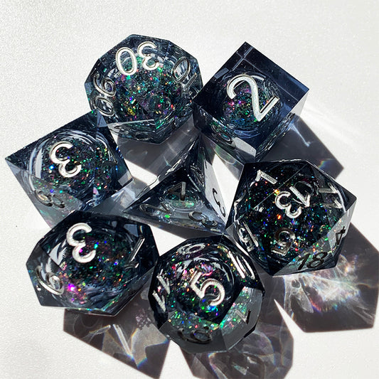 Liquid core dice set for role playing games , Full galaxy dnd dice set for gift , Resin sharp edge dice set liquid core , 7 PCS d&d dice set