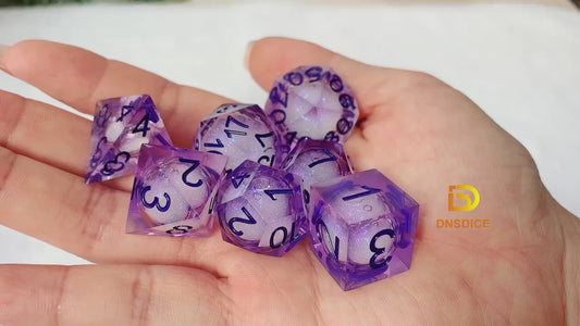 Glittering liquid core dice set for role playing games , Blue liquid core dice set , Dungeons and dragons dice set , Glittering d&d dice set