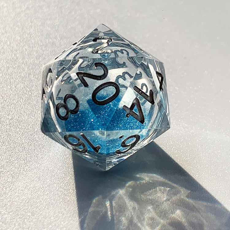 DND Dice Set 7PCS Resin D&D Dice for TTRPGs Dungeons and Dragons Pathfinder Shadowrun (Blue Glitter Core)