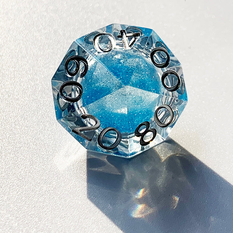 DND Dice Set 7PCS Resin D&D Dice for TTRPGs Dungeons and Dragons Pathfinder Shadowrun (Blue Glitter Core)