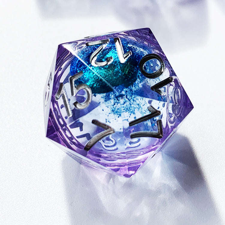 Blue liquid core dice set , Dungeons and dragons dice set , Glittering d&d dice set