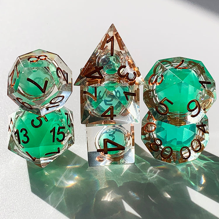 Sharp Edge Orange Resin DnD Dice Set All Number Dice