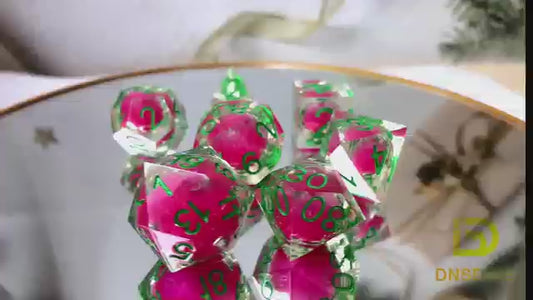 Christmas gift!Watermelon color dnd resin handmade sharp edge  liquid core dice for dnd and rpg table games