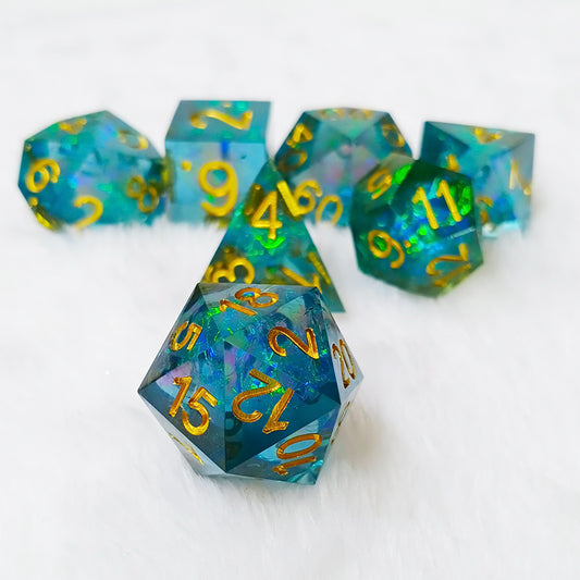 Handmade resin sharp edge ttrpg polyhedral dice set