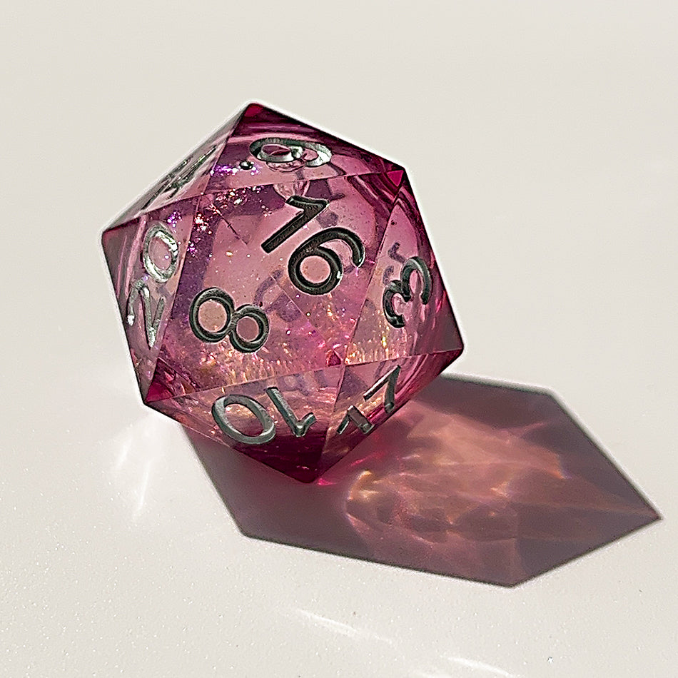 Glittering liquid core dice set for role playing games , pink red liquid core dice set