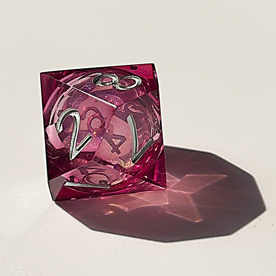Glittering liquid core dice set for role playing games , pink red liquid core dice set