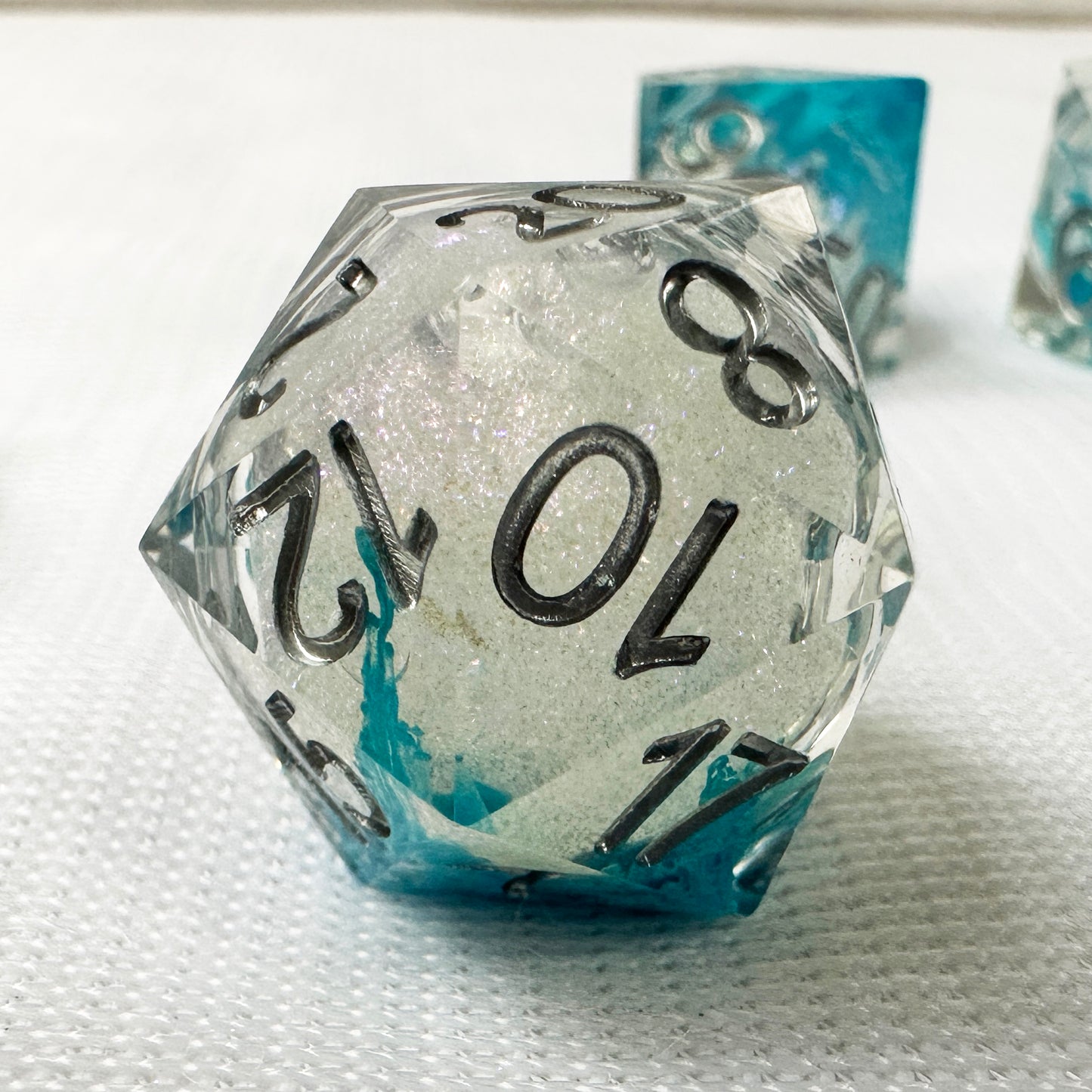 Dnd dice set liquid core for role playing games , Blue resin liquid core dice set
