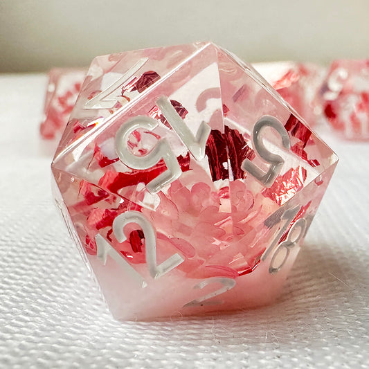 Handmade resin sharp edge flower inside dice set for dnd and rpg table games